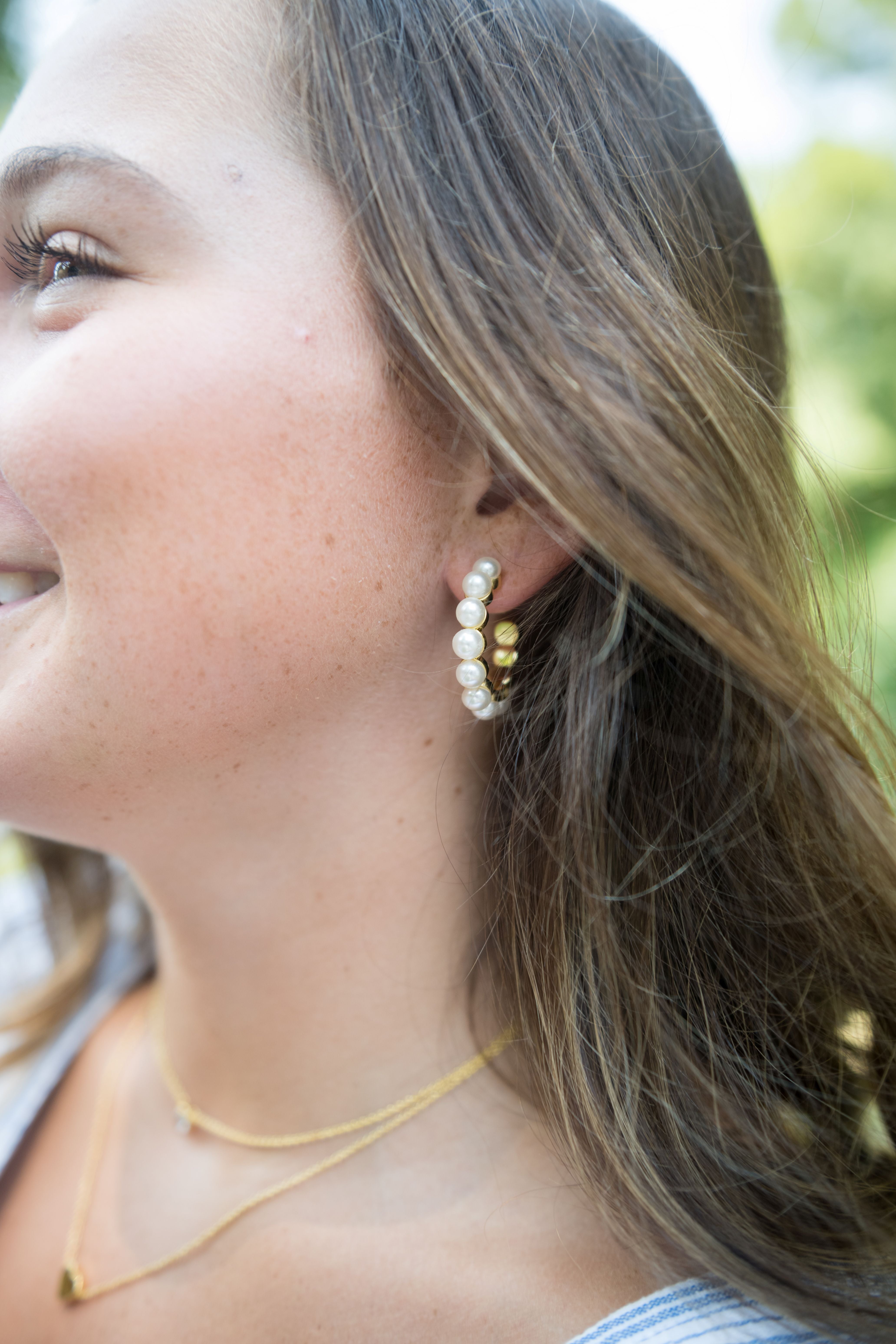 Pearl Balance Hoop Earrings