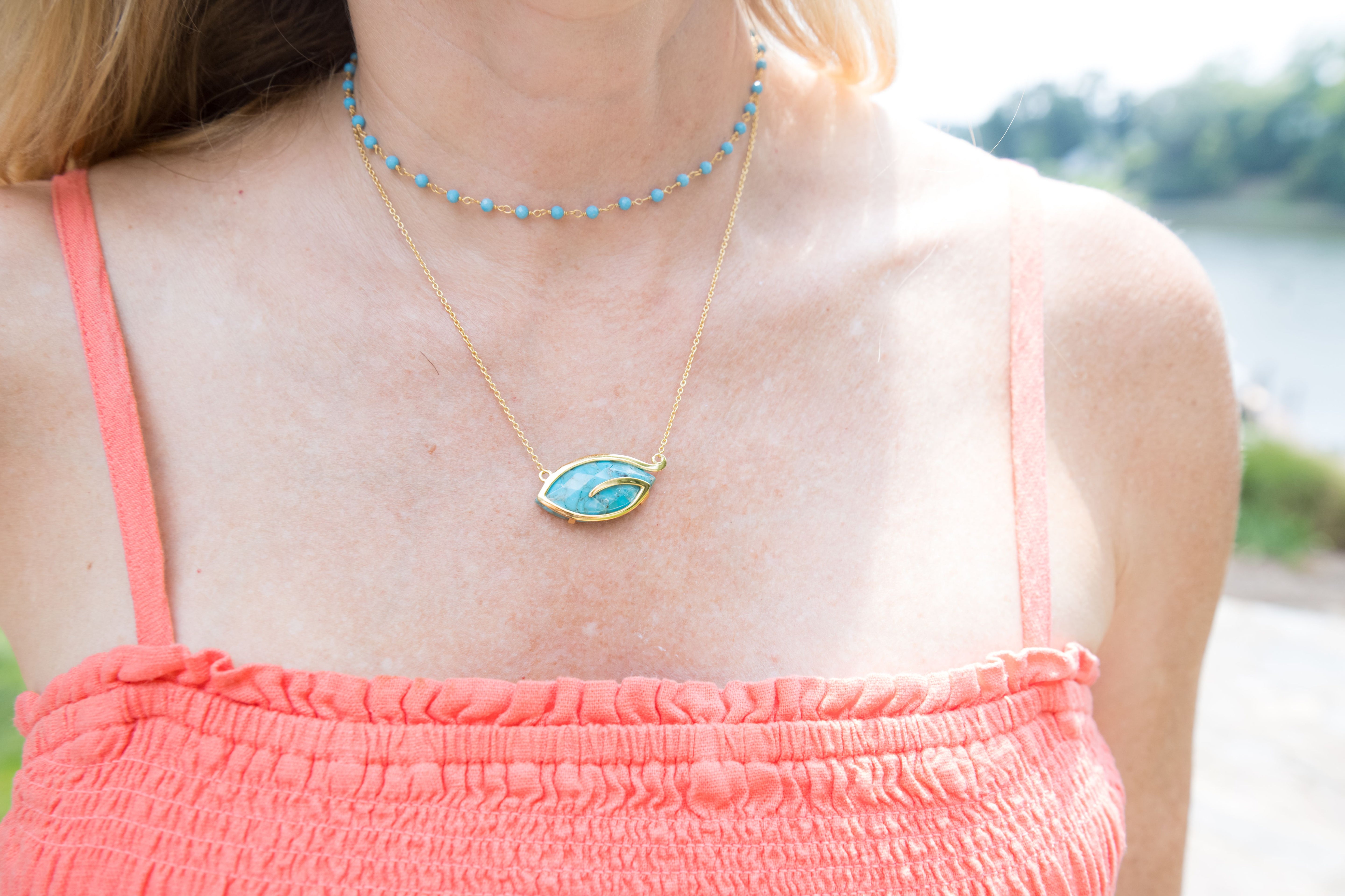 Turquoise 3-4mm Round Beaded Gemstone Choker Necklace
