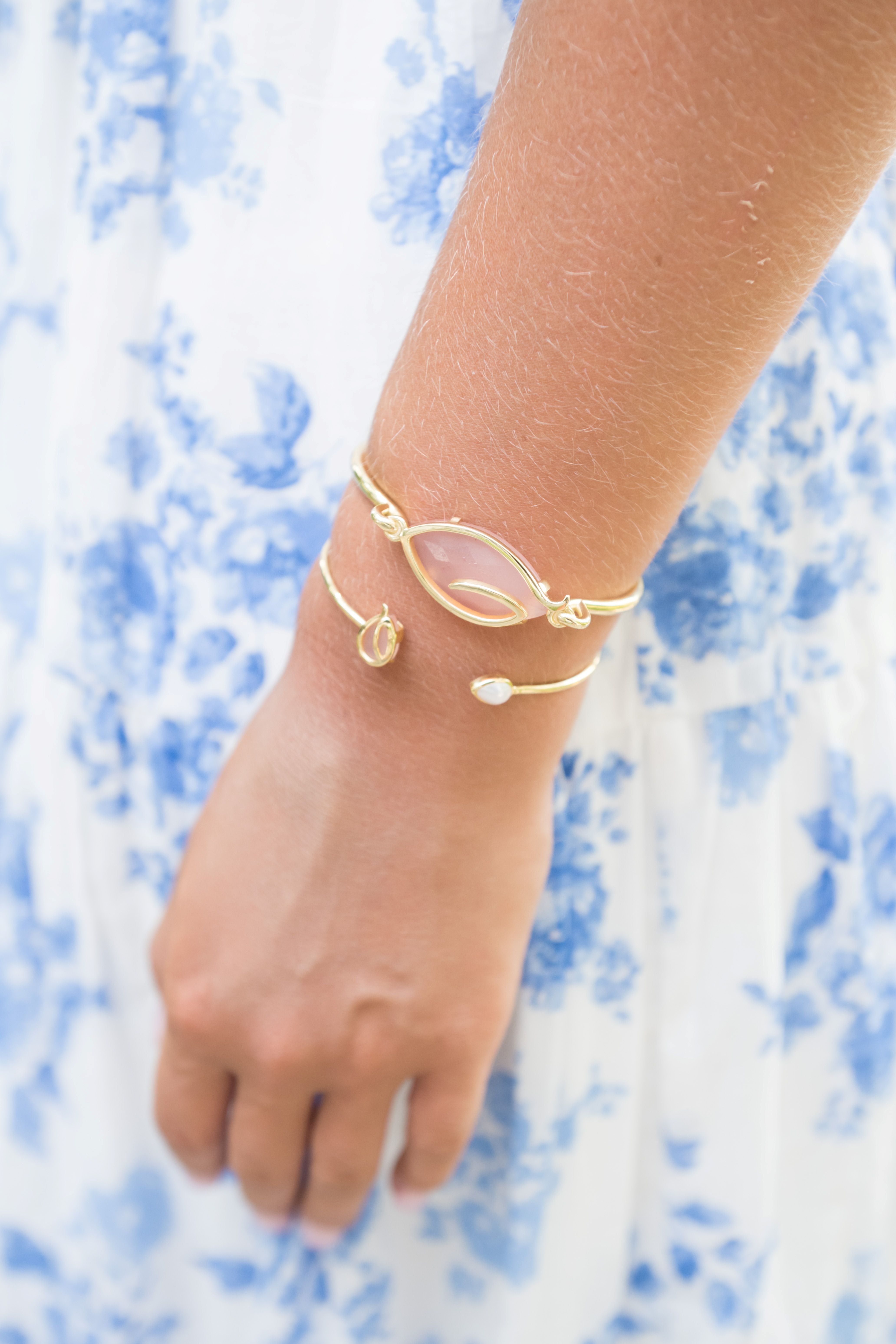 Take Flight Heron Wing Bracelet, Pink Chalcedony
