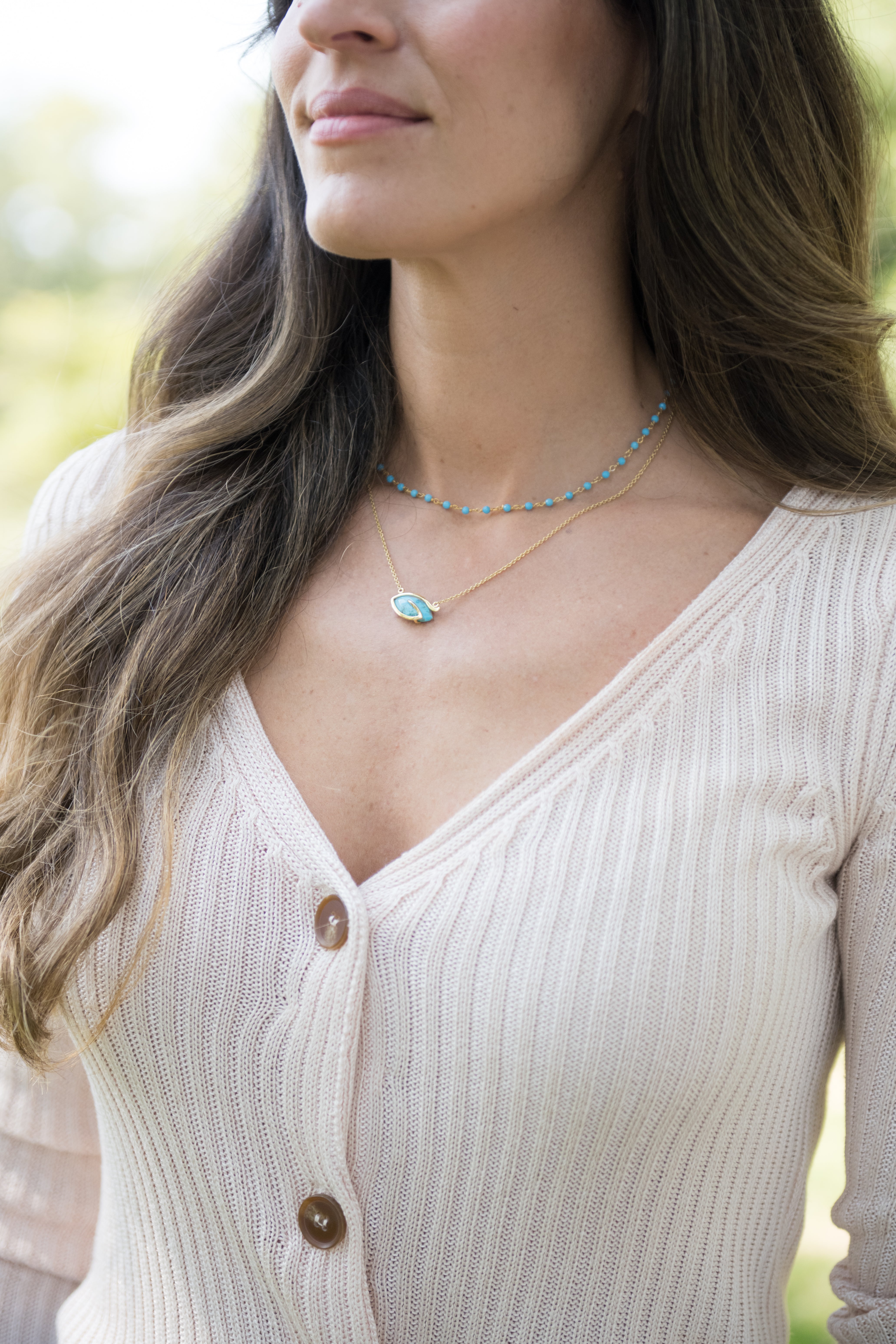Turquoise 3-4mm Round Beaded Gemstone Choker Necklace