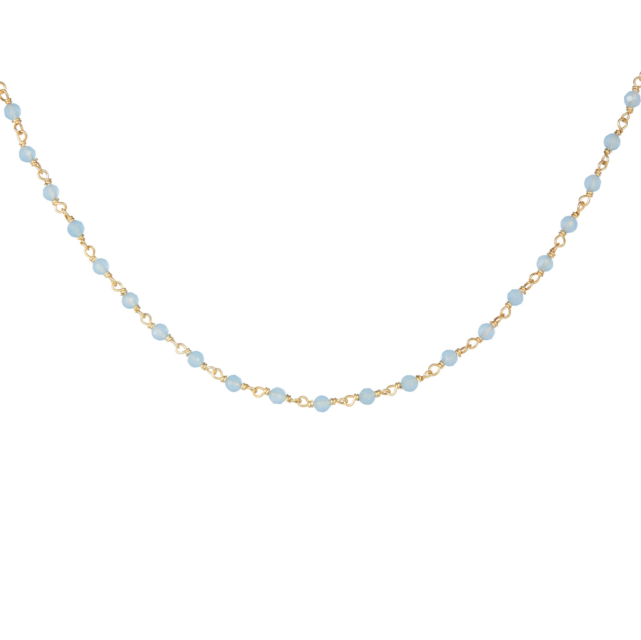 Aqua Chalcedony 3-4mm Round Beaded Gemstone Choker Necklace