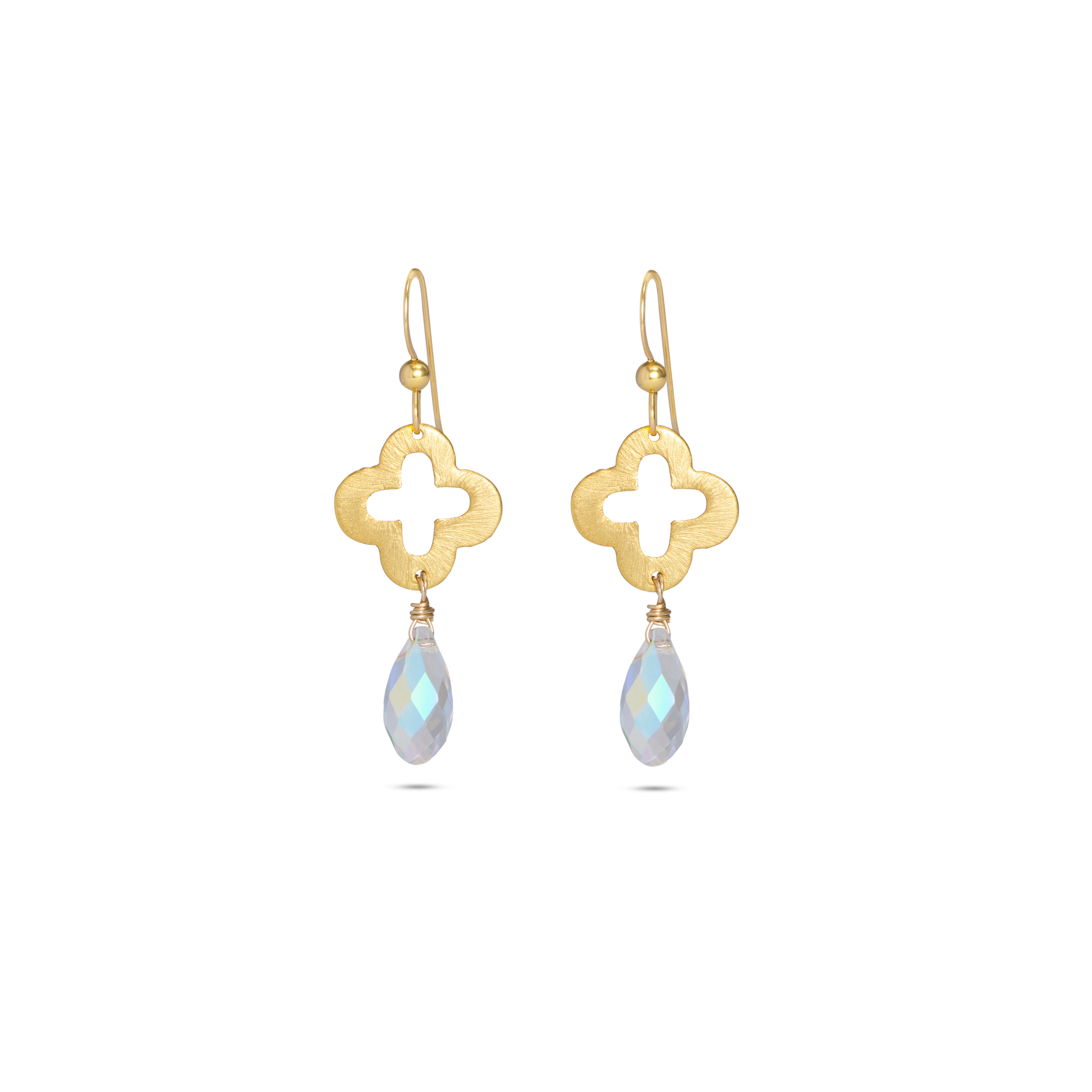 Gold Quatrefoil & Crystal Briolette Earring