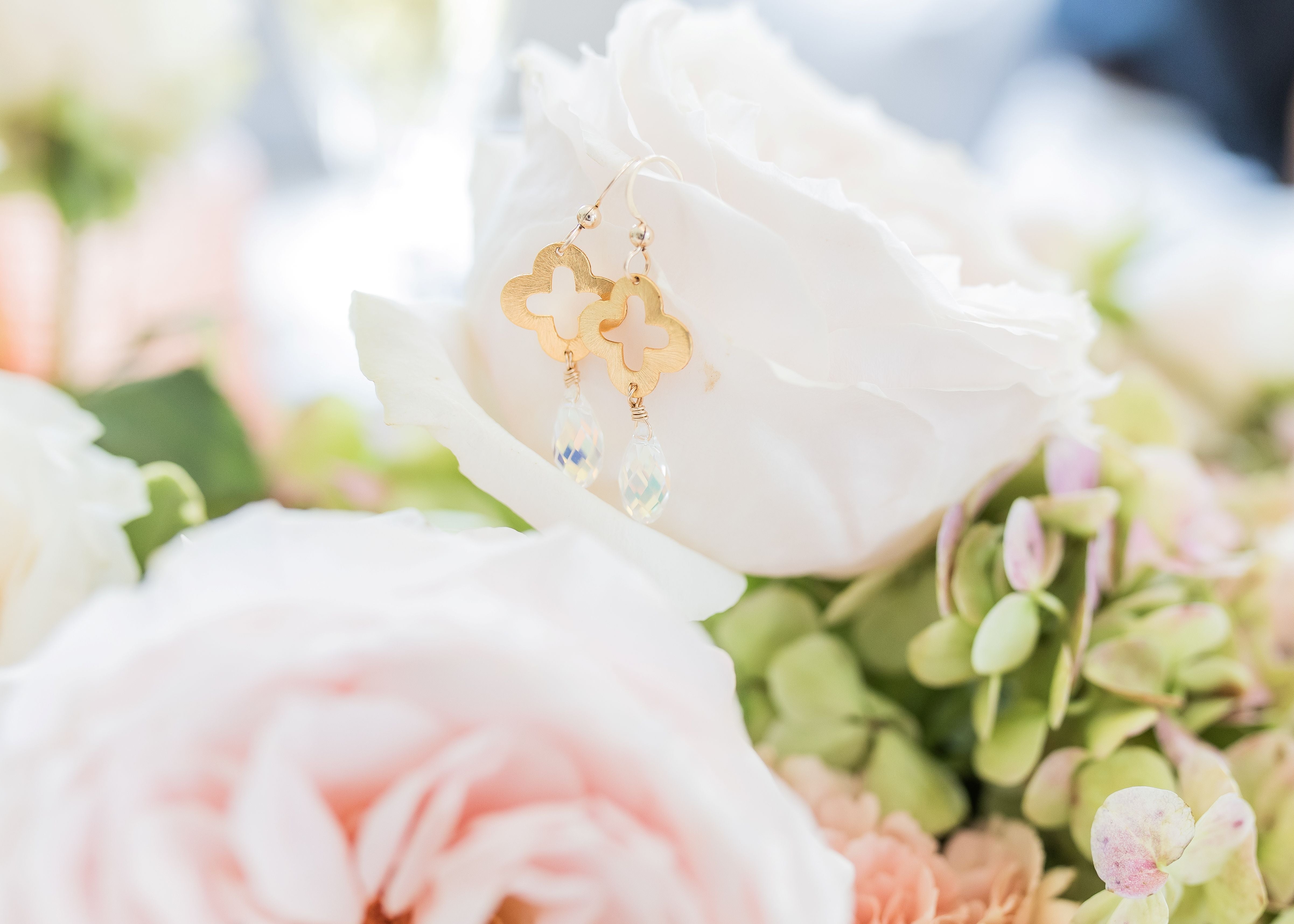 Gold Quatrefoil & Crystal Briolette Earring