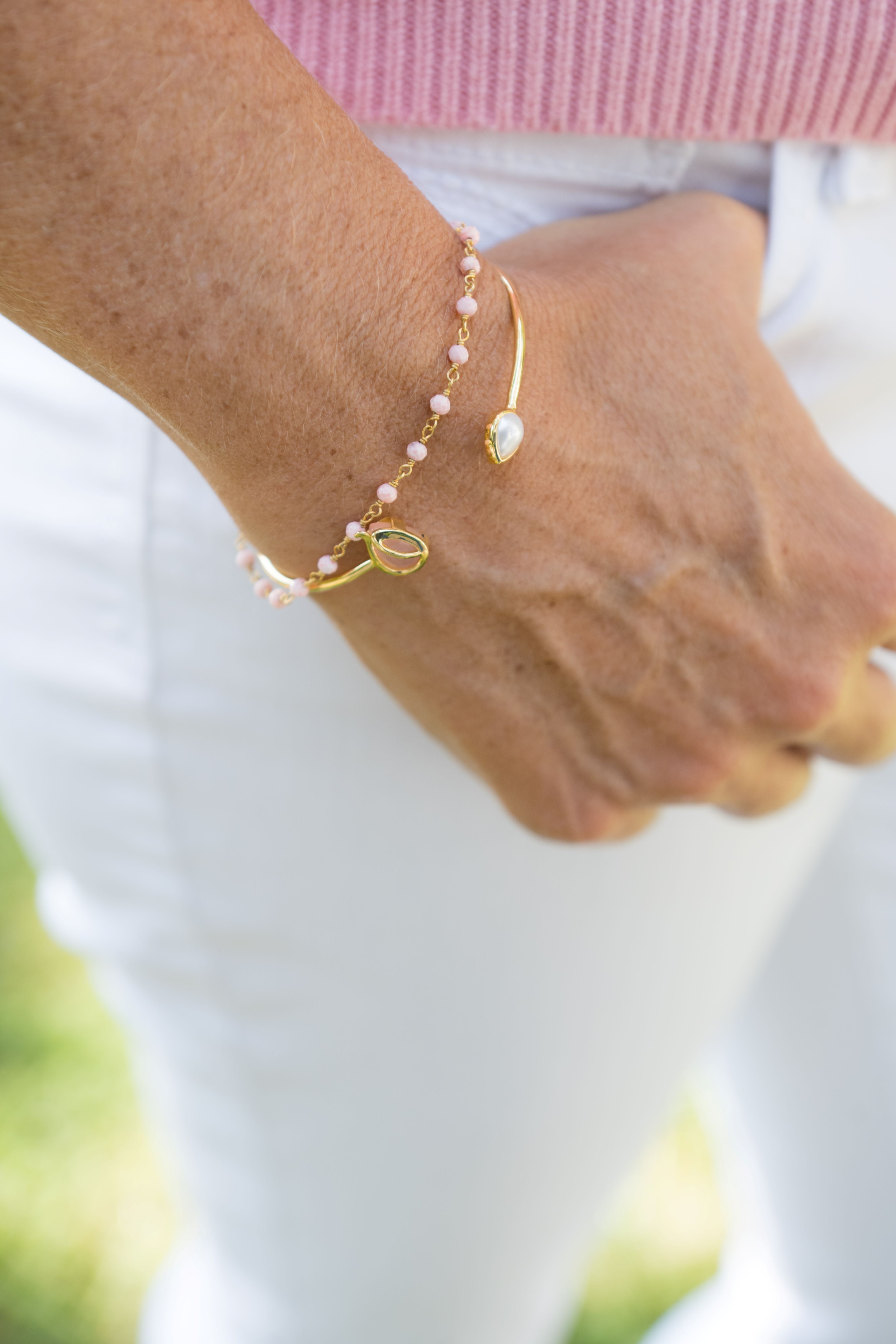 Take Flight Double Heron Wing Bracelet, Pink Chalcedony & Pearl