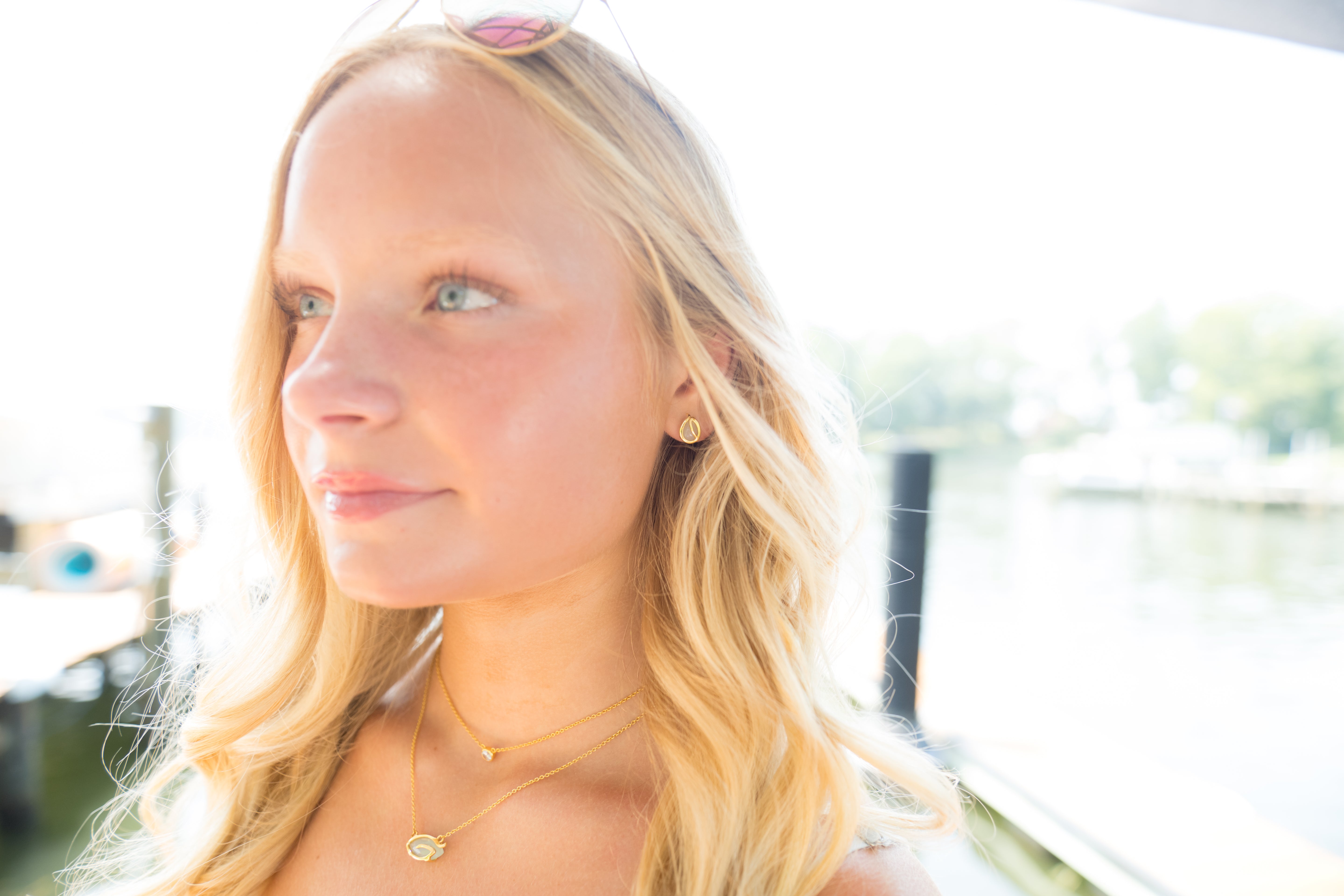 Heron Wing Stud Earrings, Pink Chalcedony