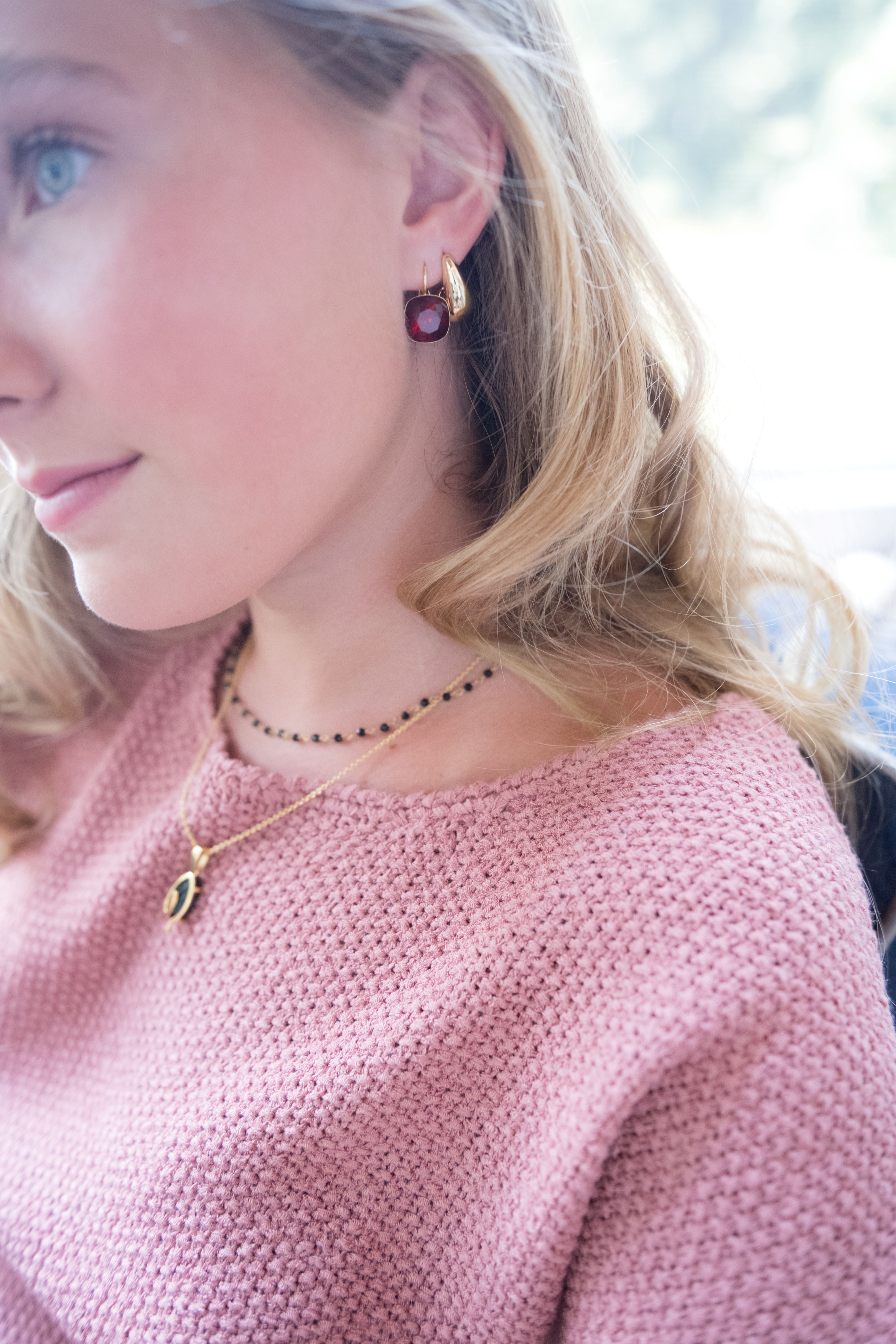 Reflection Earrings, Ruby Red