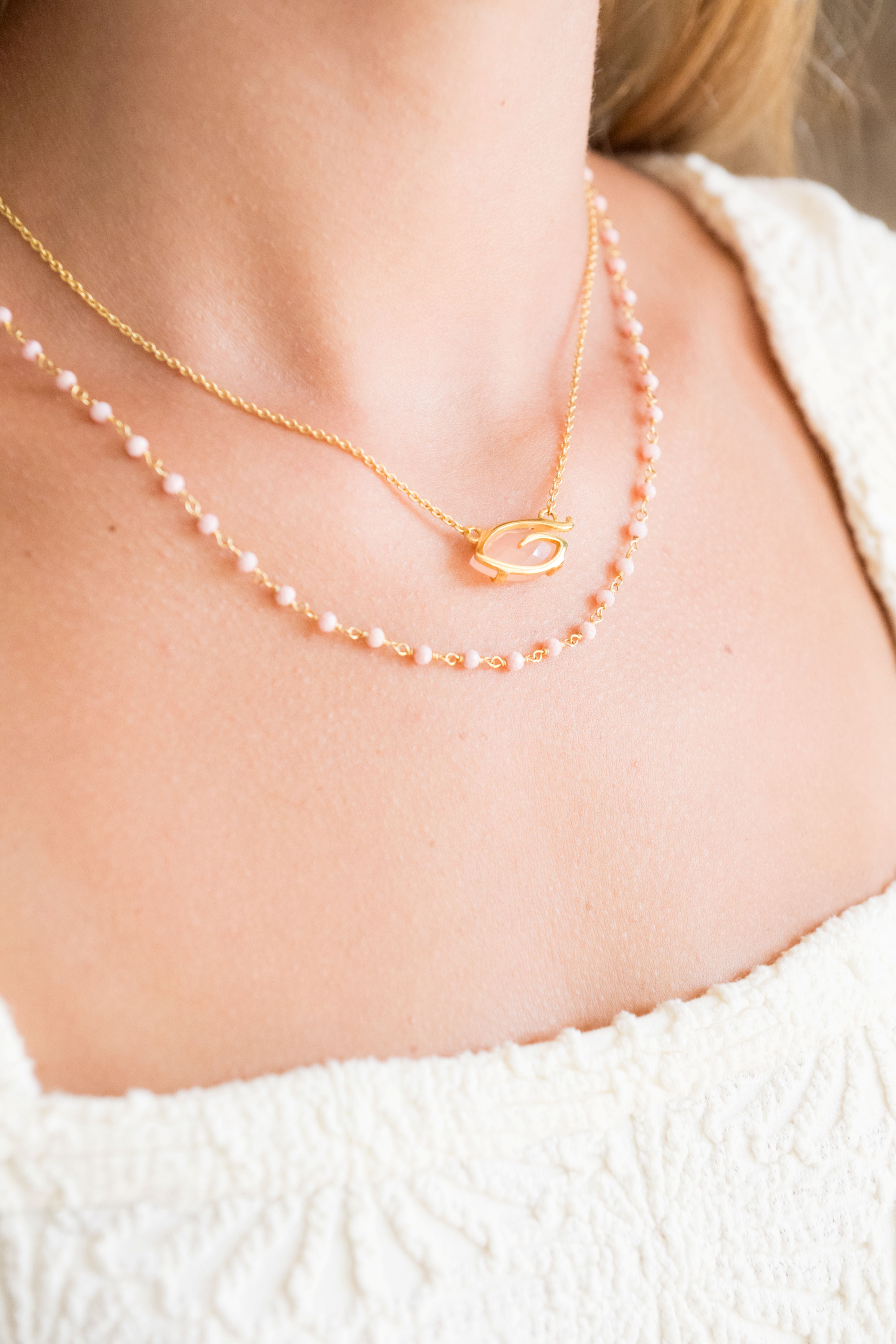 Pink Opal 3-4mm Round Beaded Gemstone Choker Necklace