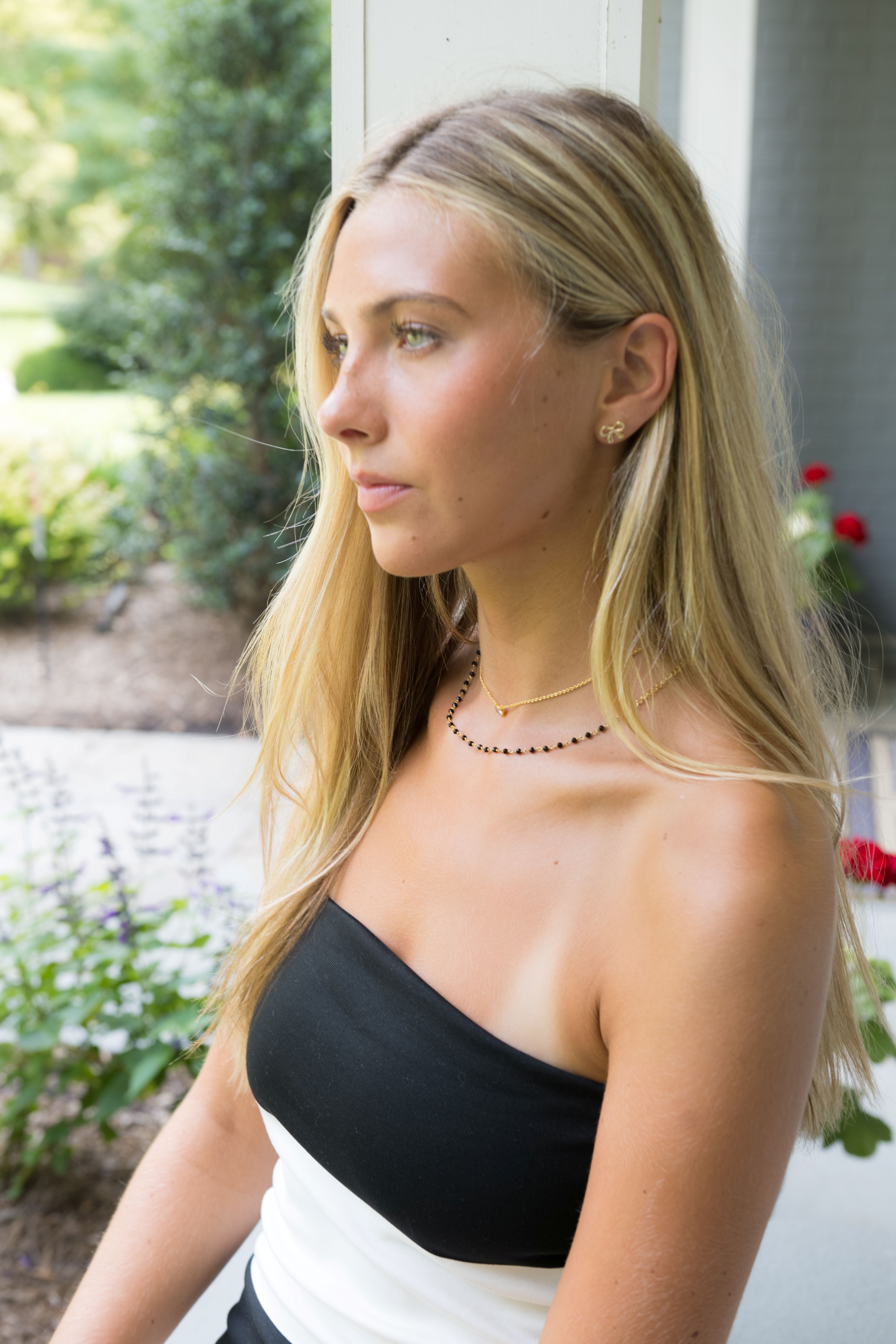 Black Spinel 3-4mm Round Beaded Gemstone Choker Necklace