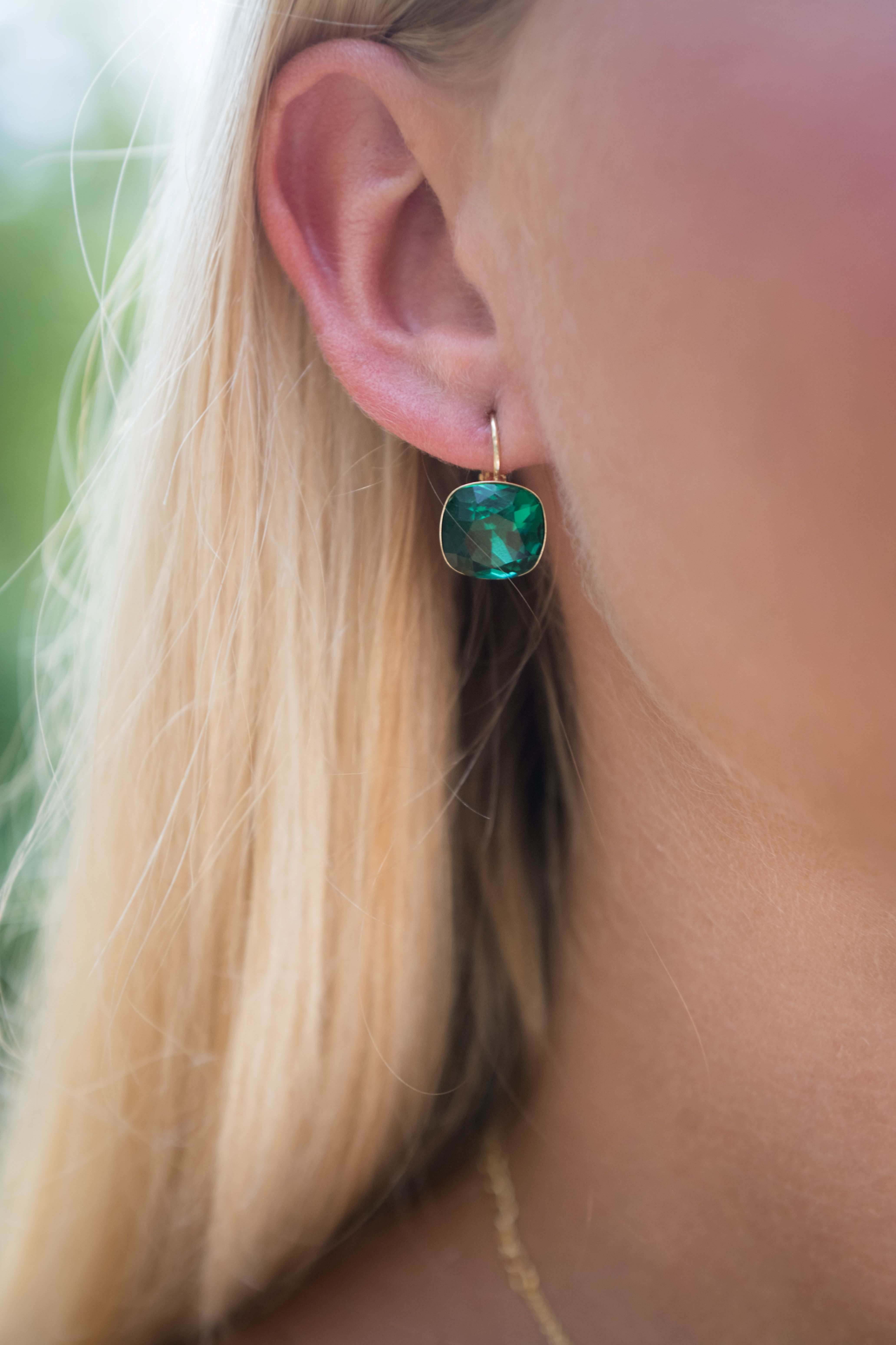Reflection Earrings, Emerald Green