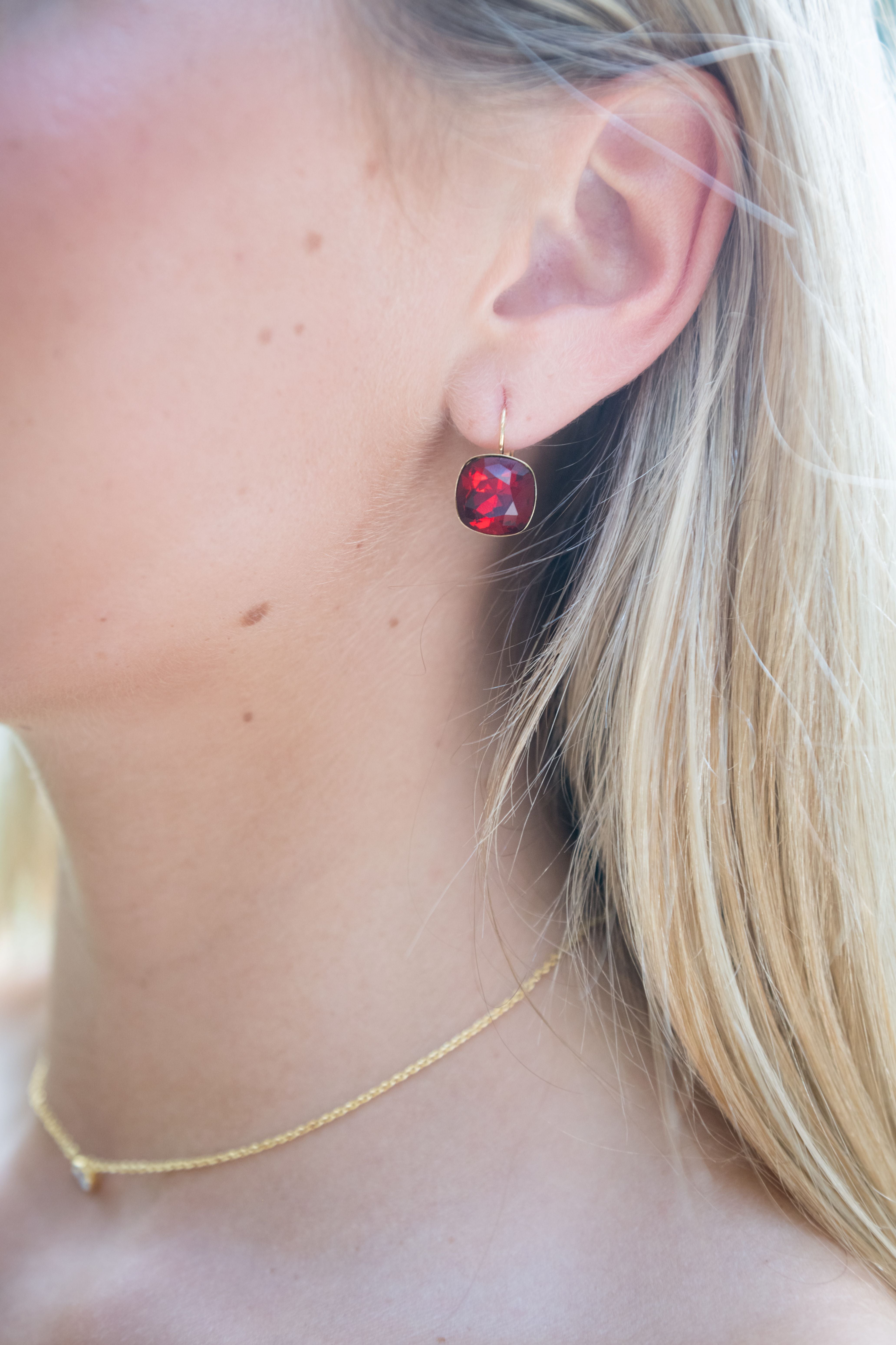 Reflection Earrings, Ruby Red