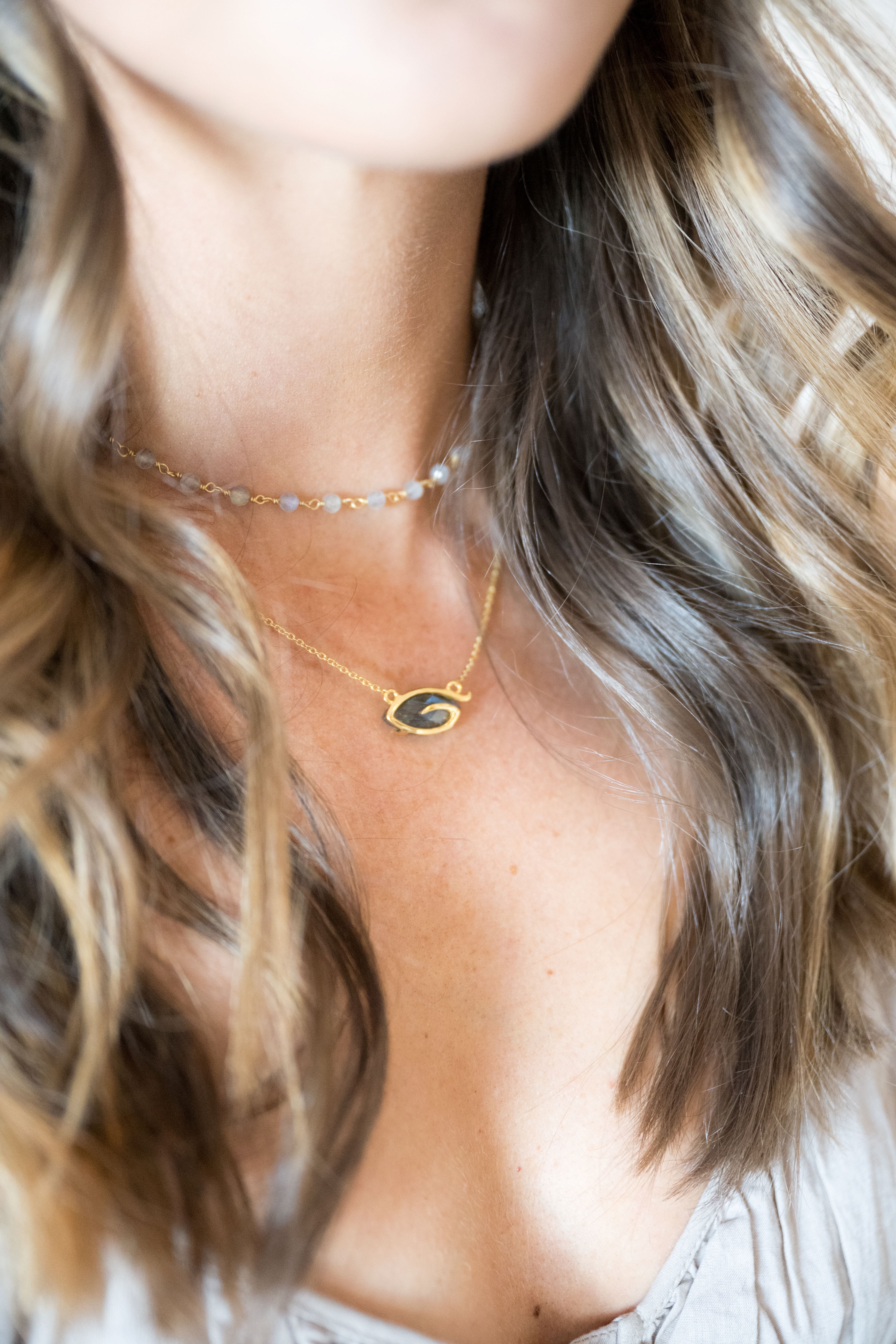 Labradorite 4-5 mm Round Beaded Gemstone Choker Necklace