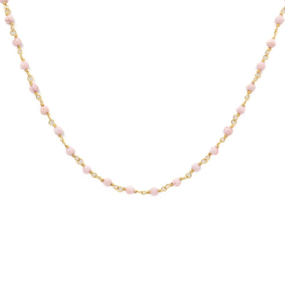 Pink Opal 3-4mm Round Beaded Gemstone Choker Necklace