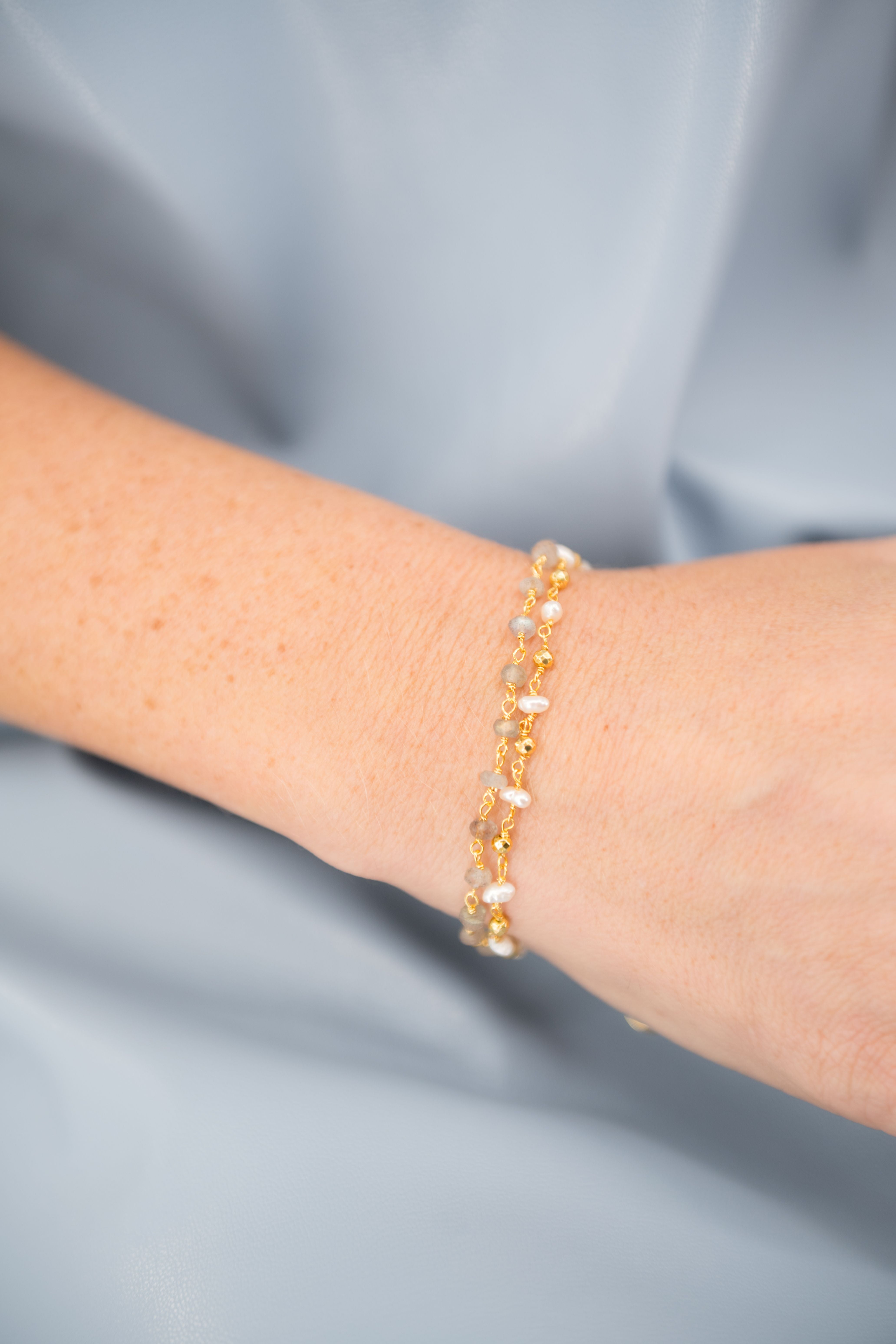 Pearl & Gold, Beaded Gemstone Bracelet