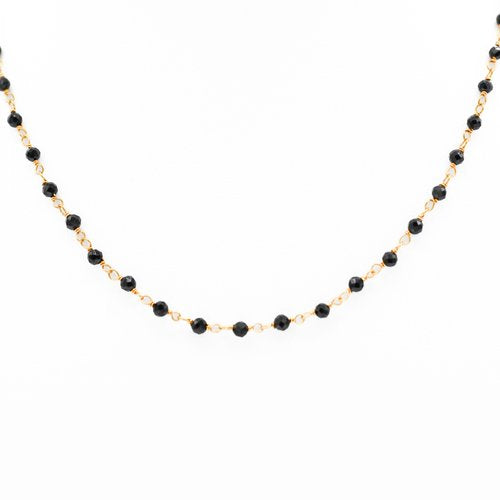 Black Spinel 3-4mm Round Beaded Gemstone Choker Necklace