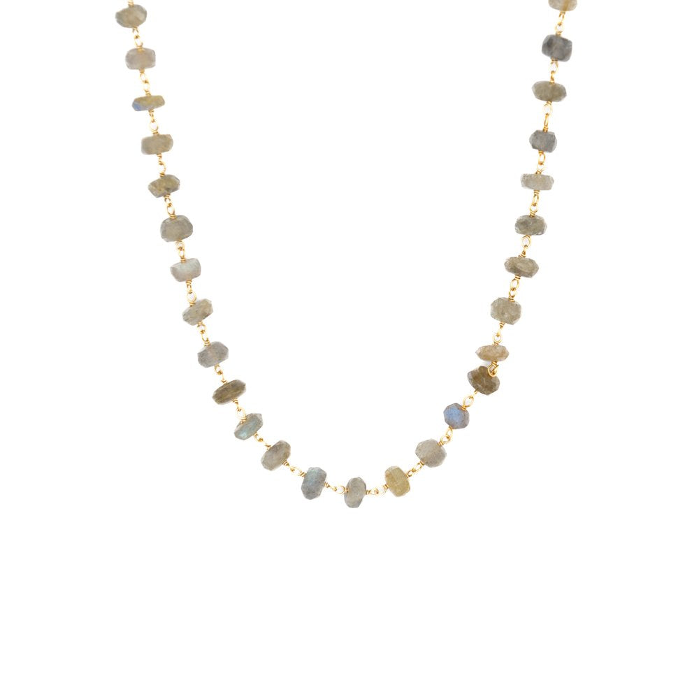 Long Labradorite 5-6mm Rondelle Gemstone Beaded Necklace