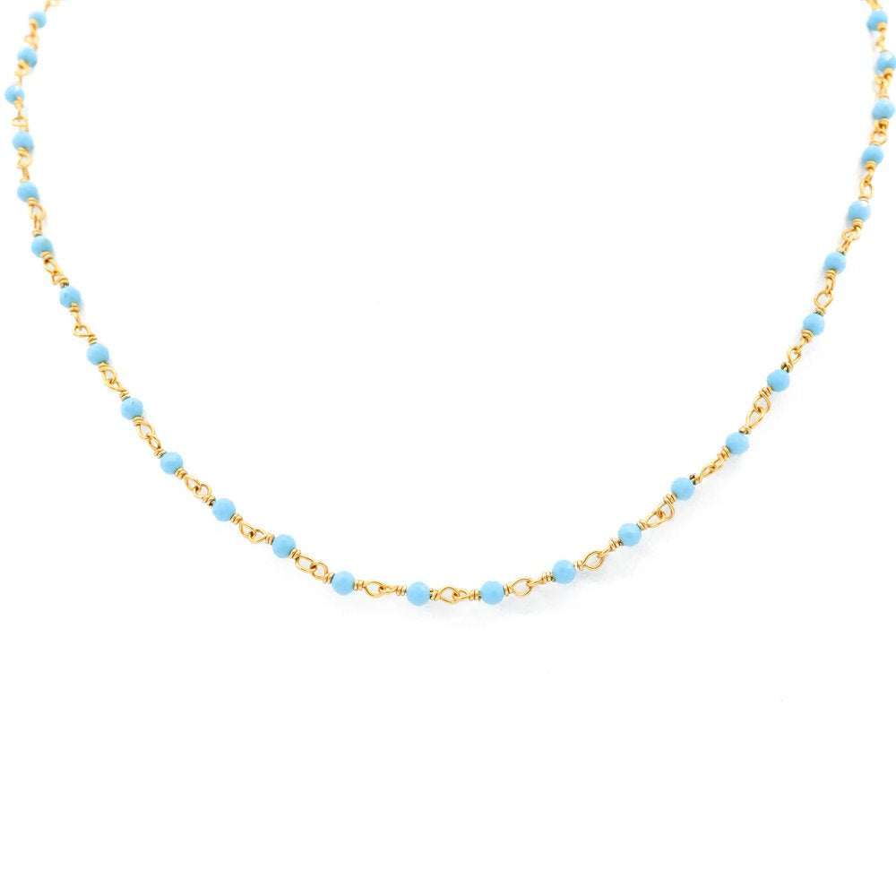 Turquoise 3-4mm Round Beaded Gemstone Choker Necklace