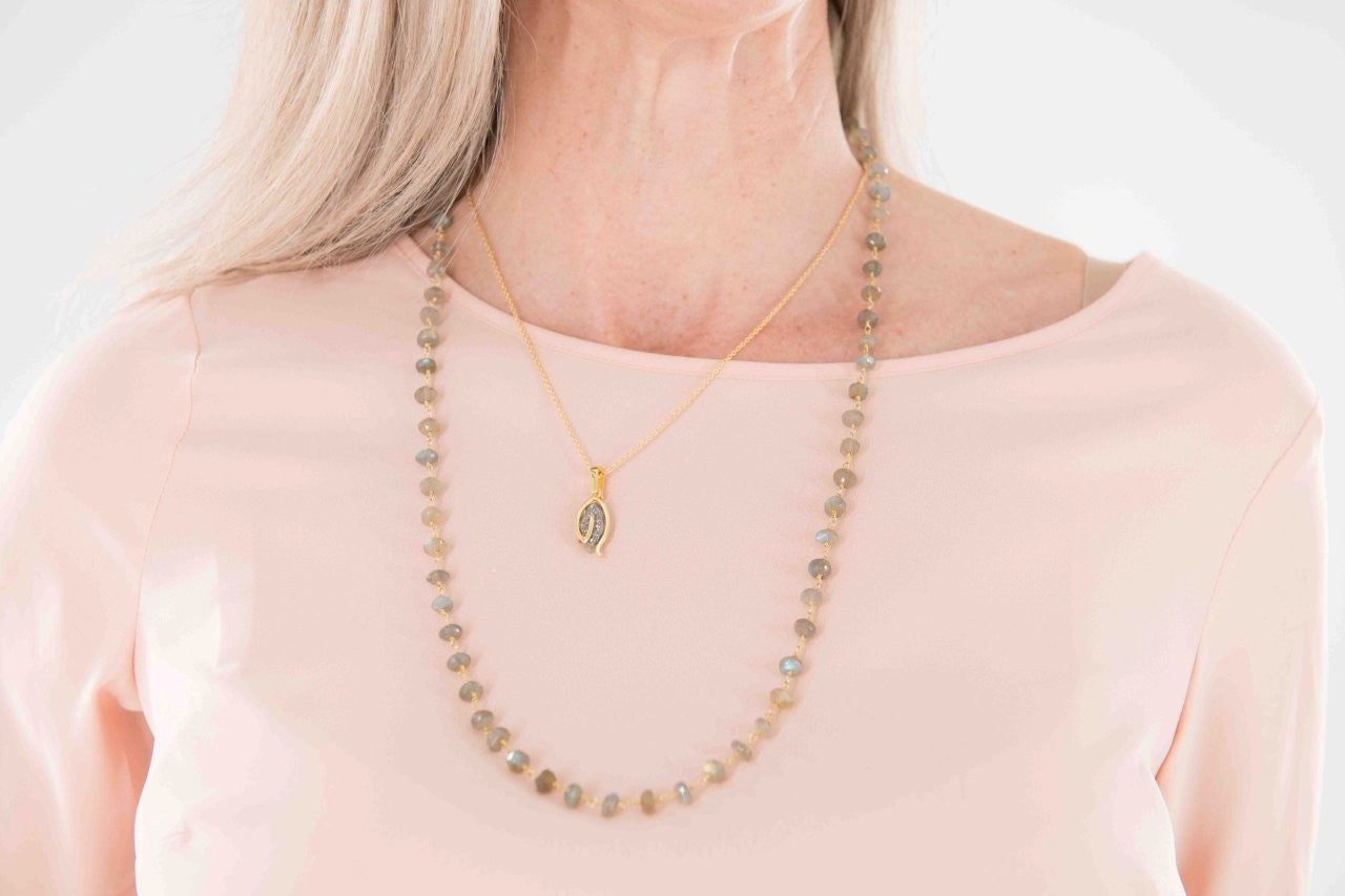 Long Labradorite 5-6mm Rondelle Gemstone Beaded Necklace