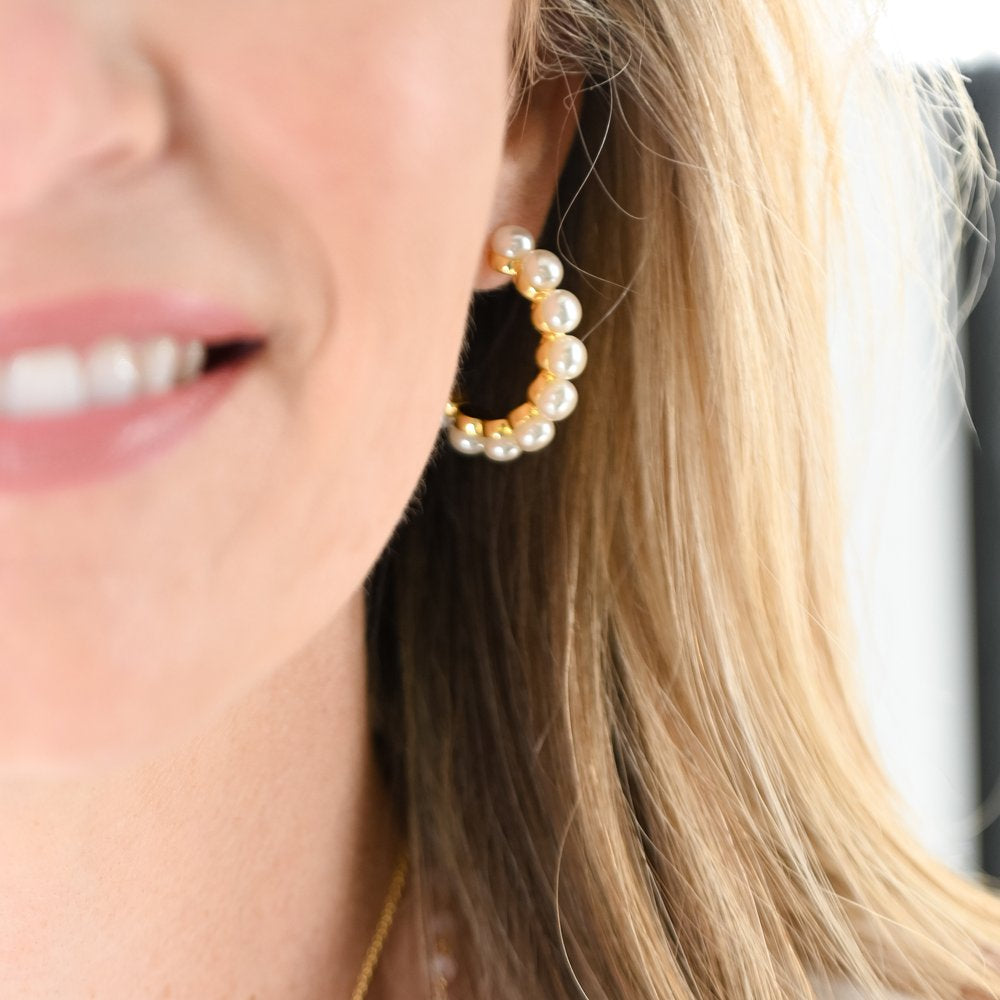 Pearl Balance Hoop Earrings