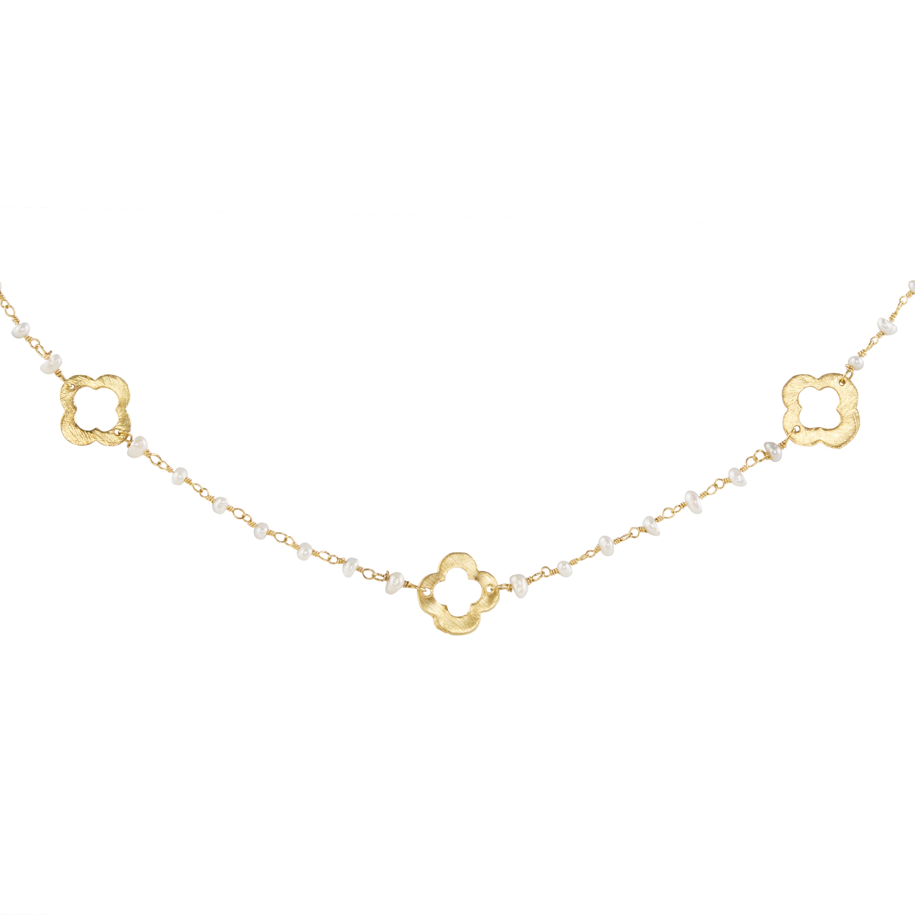 Pearl & Gold Quatrefoil Necklace 3-4mm