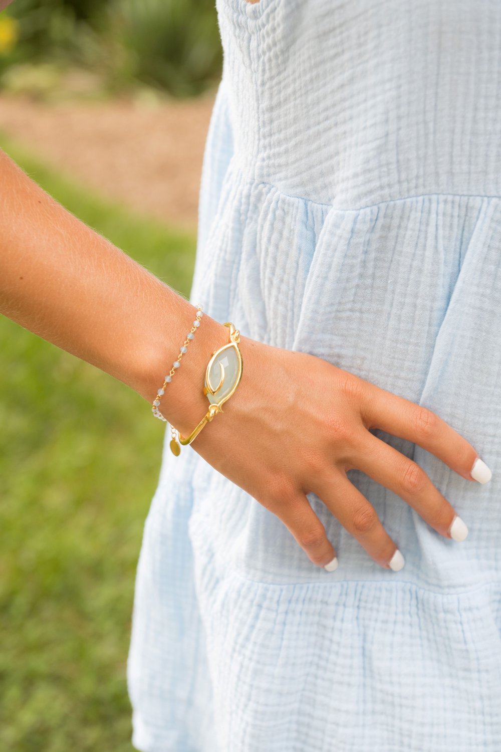 Aqua Chalcedony, Beaded Gemstone Bracelet